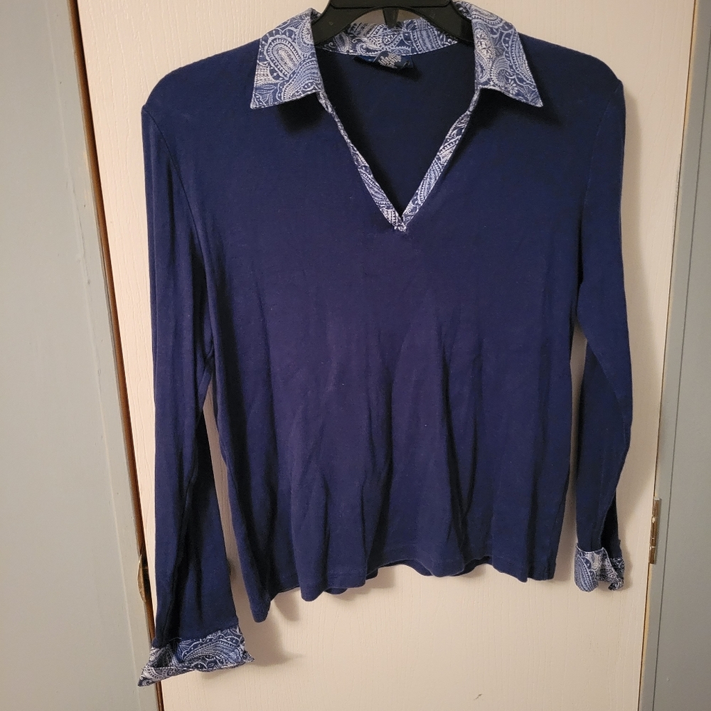 Karen Scott Printed Collar and Cuff Long Sleeve Top